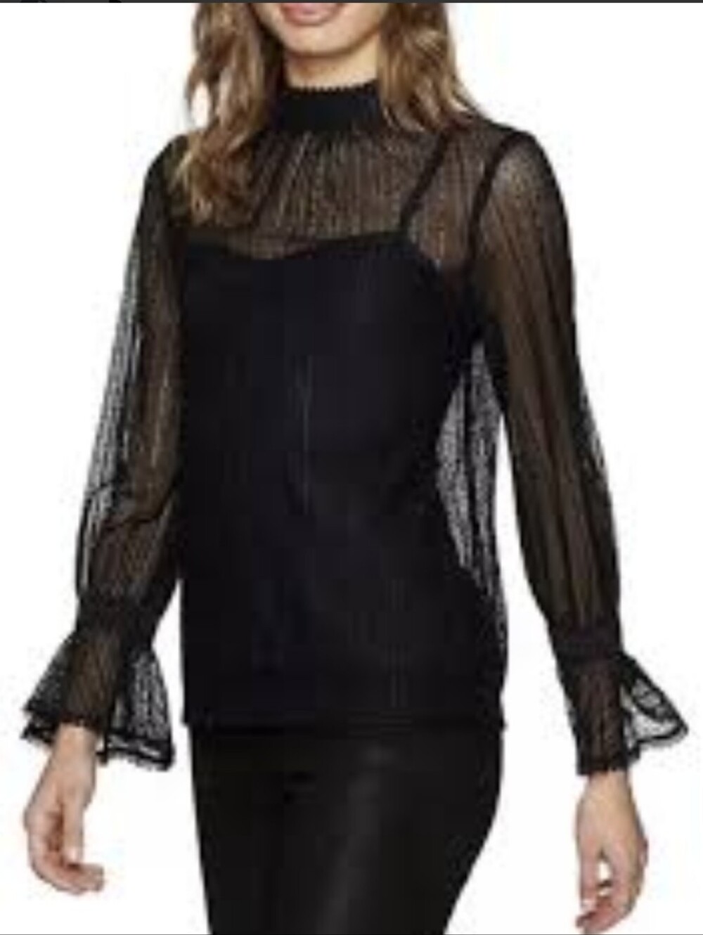 Express NWT Sheer Shimmer Black Poet Sleeve Blouse, XS